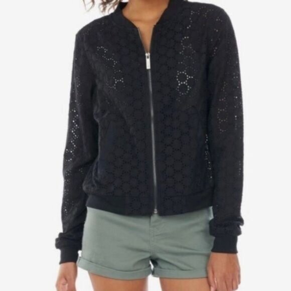 SANCTUARY 100% Cotton Bomber Eyelet Jacket Black Sz XS - Picture 1 of 11